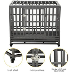 38 Inch Heavy Duty Dog Cage Metal Kennel and Crate for Large Dogs,Easy to Assemble Pet Playpen with Four Wheels,Black