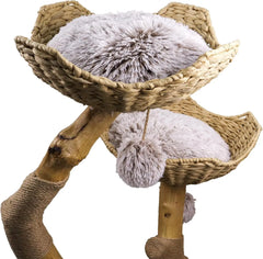 Cat-Tree Tower Modern Cat Furniture Real Wood Branch Scratching Post Large Cat Condo Multi-Cat Perch White 46”