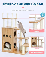 Modern Cat Tree for Large Cat Wood Heavy Duty with Scratch Post for Indoor Big Cats 51 Extra Tall Cat Condo Sturdy Frisco Castle