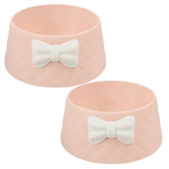 2pcs Round Bowl Pet Dog Cat Feeder Creative Food Dish Plastic Pet Feeding Bowl with A Bow-knot Decor(Pink)