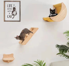 2023 Pet Accessories wooden wall mounted cat ladder with jute rope Cat shelves and perches for wall cat window porch