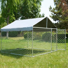 Outdoor Dog Kennel with Roof, Large Dog Run Enclosure, Outside Heavy Duty Dog Pens House Pet Playpen with Galvanized Chain Link