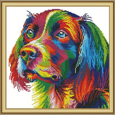 Cross stitch rainbow dog colorful domestic dog