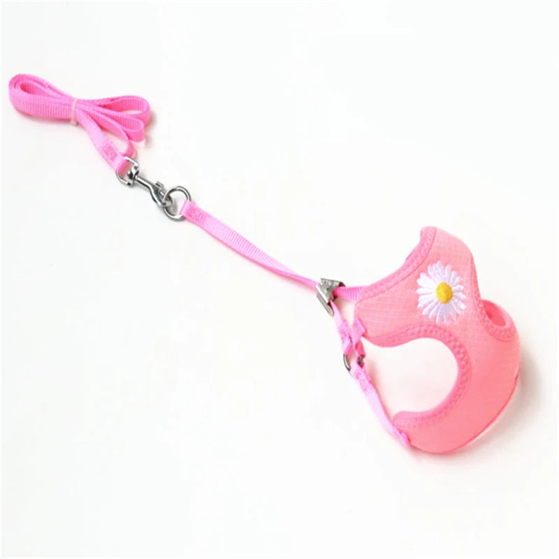 Daisy Embroidery Pet Harness Dogs Strap With Leash Adjustable Nylon Harness Vest Breathable Collars For Chihuahua Small Dogs