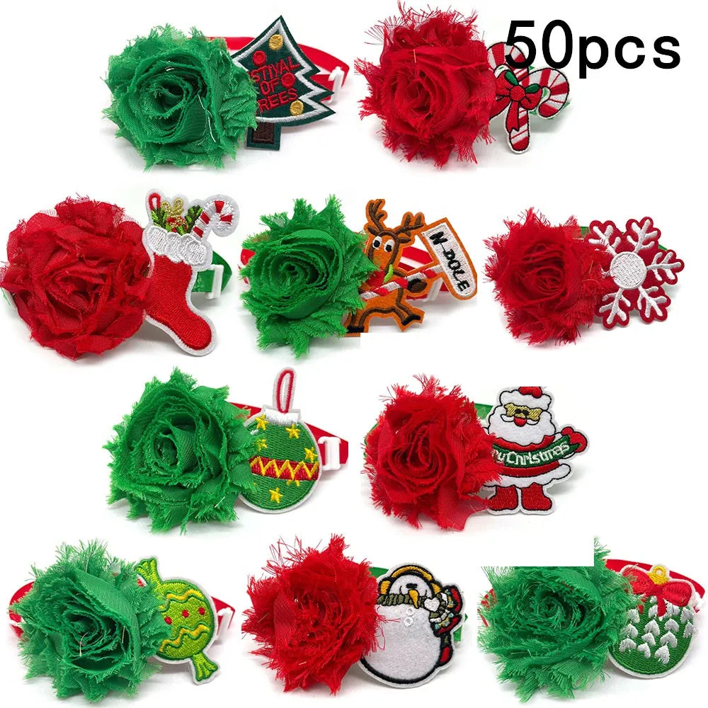 50/100pcs Christmas Dog Accessories Dog Bow Ties Snowman Deer Christmas Tree Dog Neckties Dog Bowties Grooming Supplies