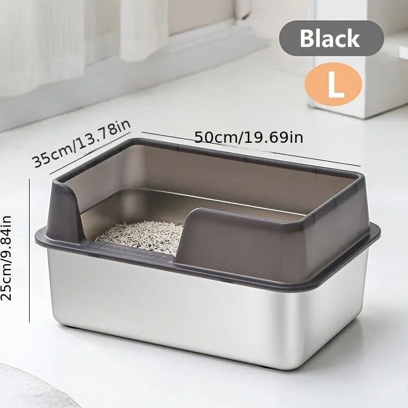 Extra Large Stainless Steel Cat Litter Box with High Wall Enclosure Non-Stick Leak Proof Easy to Clean Includes Lid