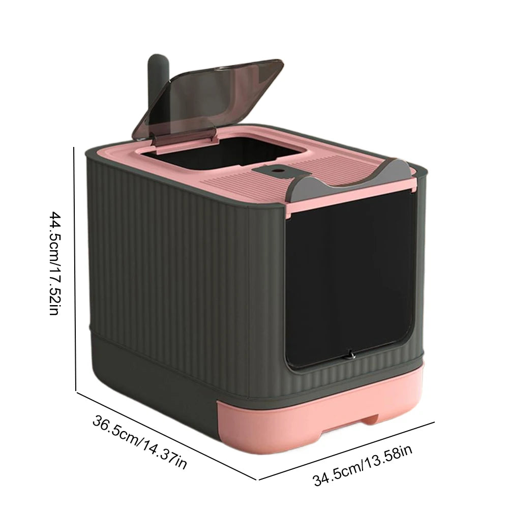 Front Entry Top Exit Cat Litter Tray Box with Scoop and Drawer Fully Enclosed Deodorant Cat Pet Toilet Cleaning Sandbox Basin