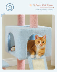 PAWZ Road Flower Cat Tree, Cat Tower with Steel Frame Hammock and 7 Scratching Posts, Tall Cat Tree with 2 Condos and Perches fo