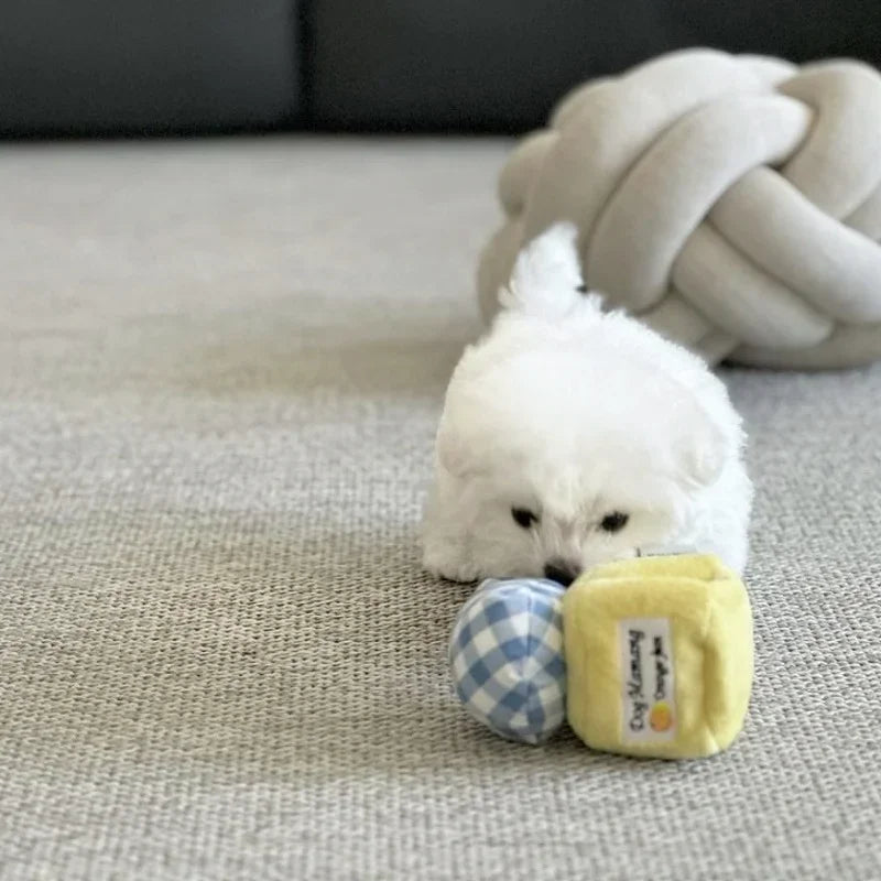 Puppy Cute Pet Jam Canned Cartoon Toy Plush Audible and Hidden Food Toy Slow Food BB Called Plush Dog Toy