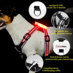 High Quality Dog Collar LED Dog Harness Pet Rechargeable Adjustable Flashing Collar Night Anti-Lost Dog Light Harness