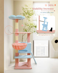 PAWZ Road Flower Cat Tree, Cat Tower with Steel Frame Hammock and 7 Scratching Posts, Tall Cat Tree with 2 Condos and Perches fo