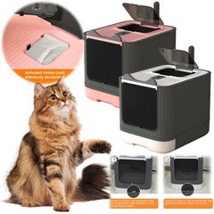 Front Entry Top Exit Cat Litter Tray Box with Scoop and Drawer Fully Enclosed Deodorant Cat Pet Toilet Cleaning Sandbox Basin