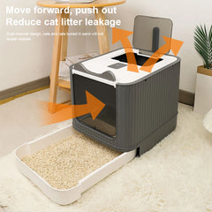 Front Entry Top Exit Cat Litter Tray Box with Scoop and Drawer Fully Enclosed Deodorant Cat Pet Toilet Cleaning Sandbox Basin