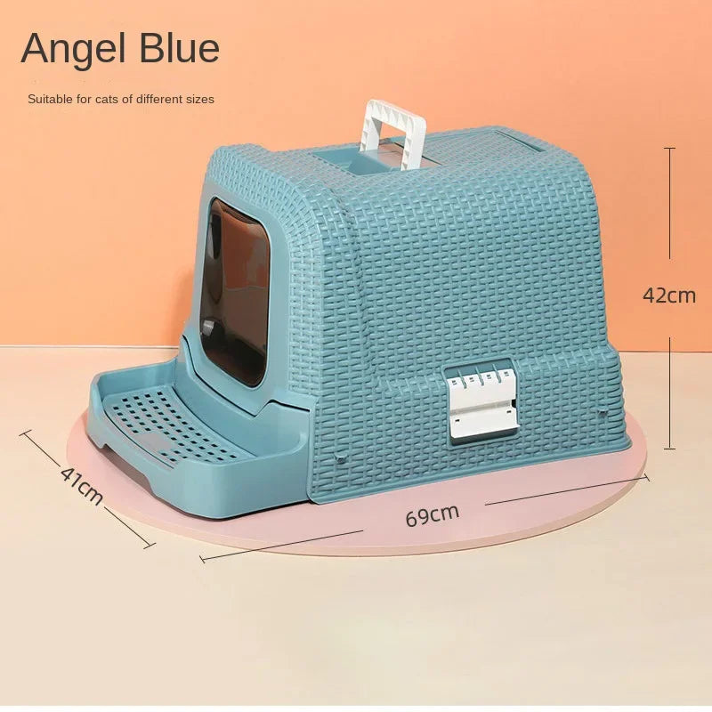 Rattan wind enclosed single-layer drawer cat toilet deodorant cat litter basin large space large fat cat bedpan pet supplies