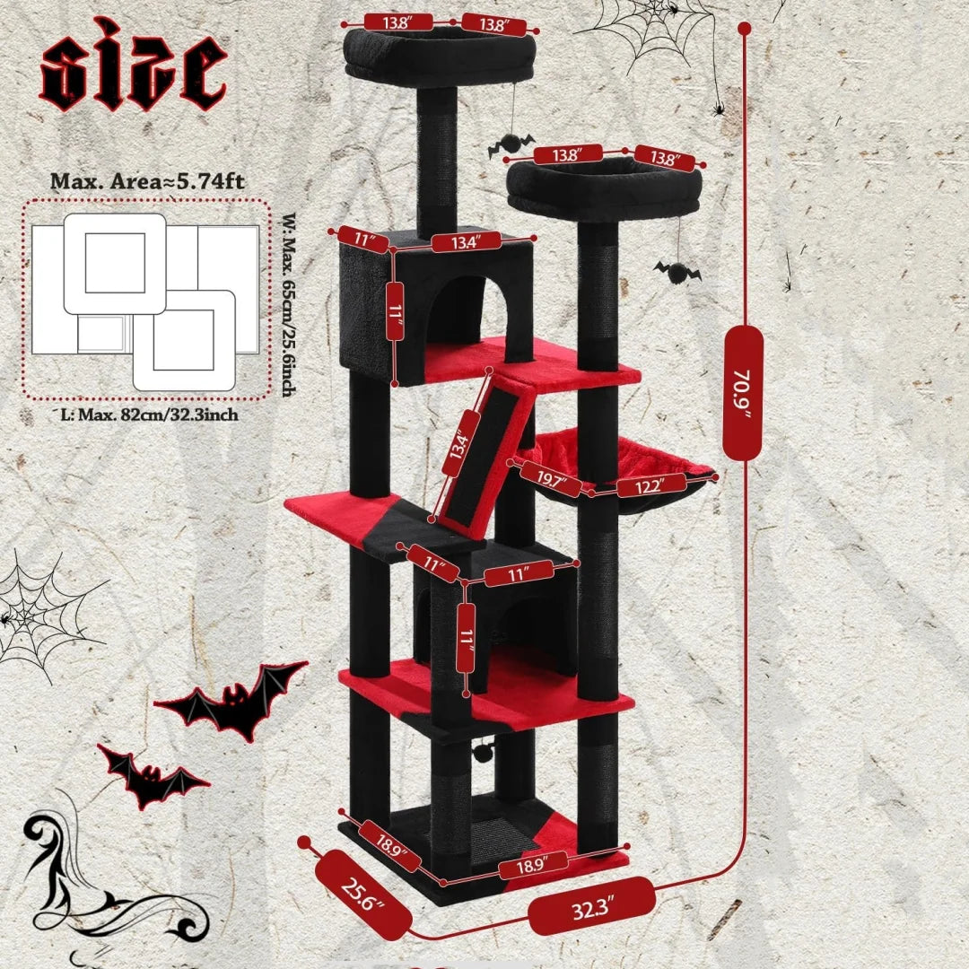 Gothic Cat Tree for Indoor Cats,Multi-Level Cat Tower with Sisal-Covered Scratching Posts, Padded Platform, Hammock