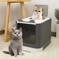 Front Entry Top Exit Cat Litter Tray Box with Scoop and Drawer Fully Enclosed Deodorant Cat Pet Toilet Cleaning Sandbox Basin
