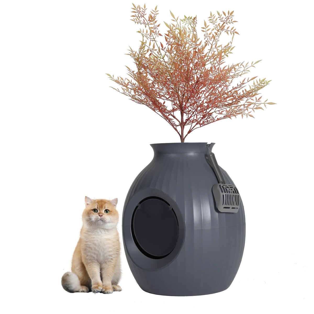 Modern Cat Litter Box Hidden in Stylish Artificial Plant Pot with Odor Control