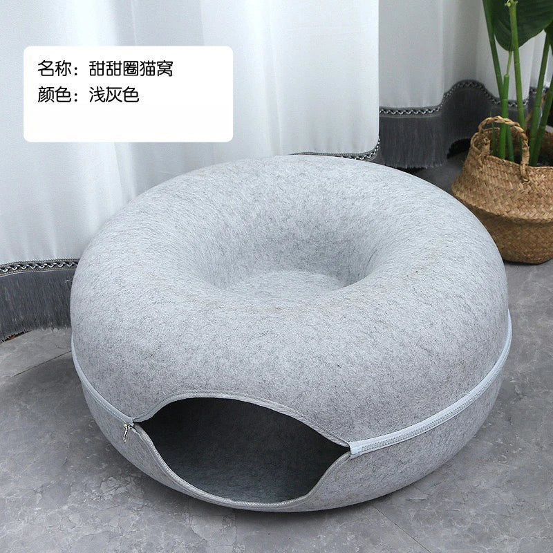 Donut Cat Bed Interactive Tunnel Pet Felt Indoor Toys Cats House Kitten Training Toy Cat Kennel Pets Supplies