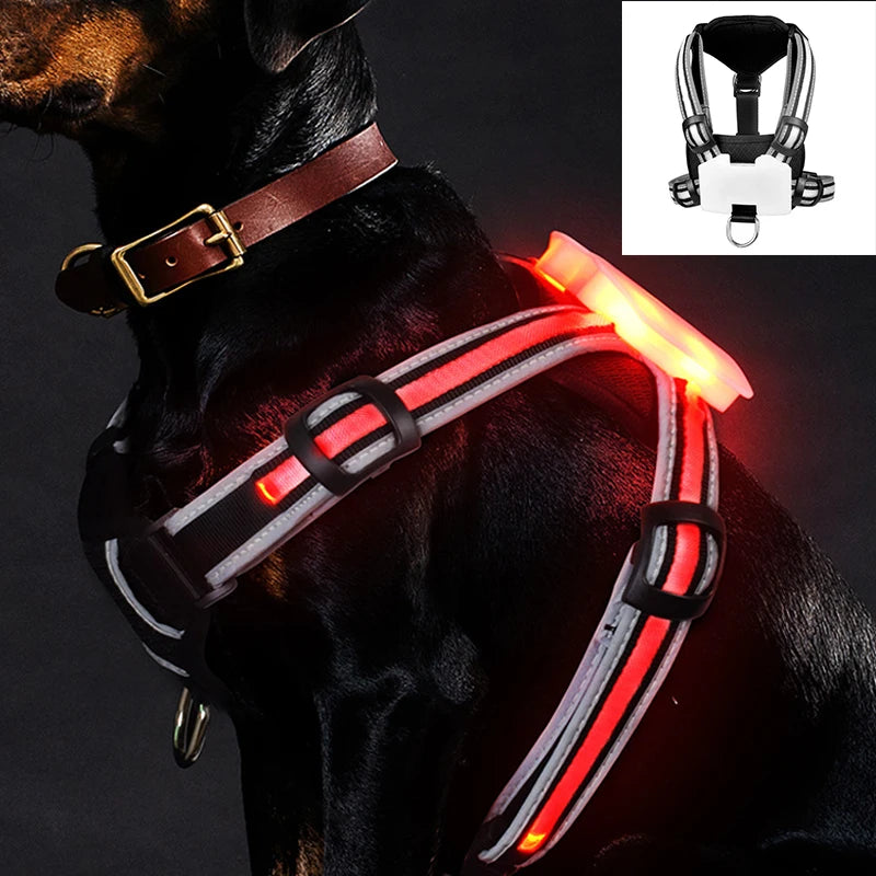 High Quality Dog Collar LED Dog Harness Pet Rechargeable Adjustable Flashing Collar Night Anti-Lost Dog Light Harness